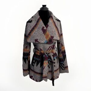 American Rag Women's Southwest Aztec Wrap Coat Jacket Pockets Tie Waist Size XS